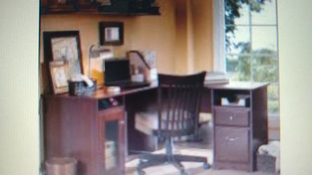Bush Furniture Cabot Collection 60"W L-Desk, Cherry