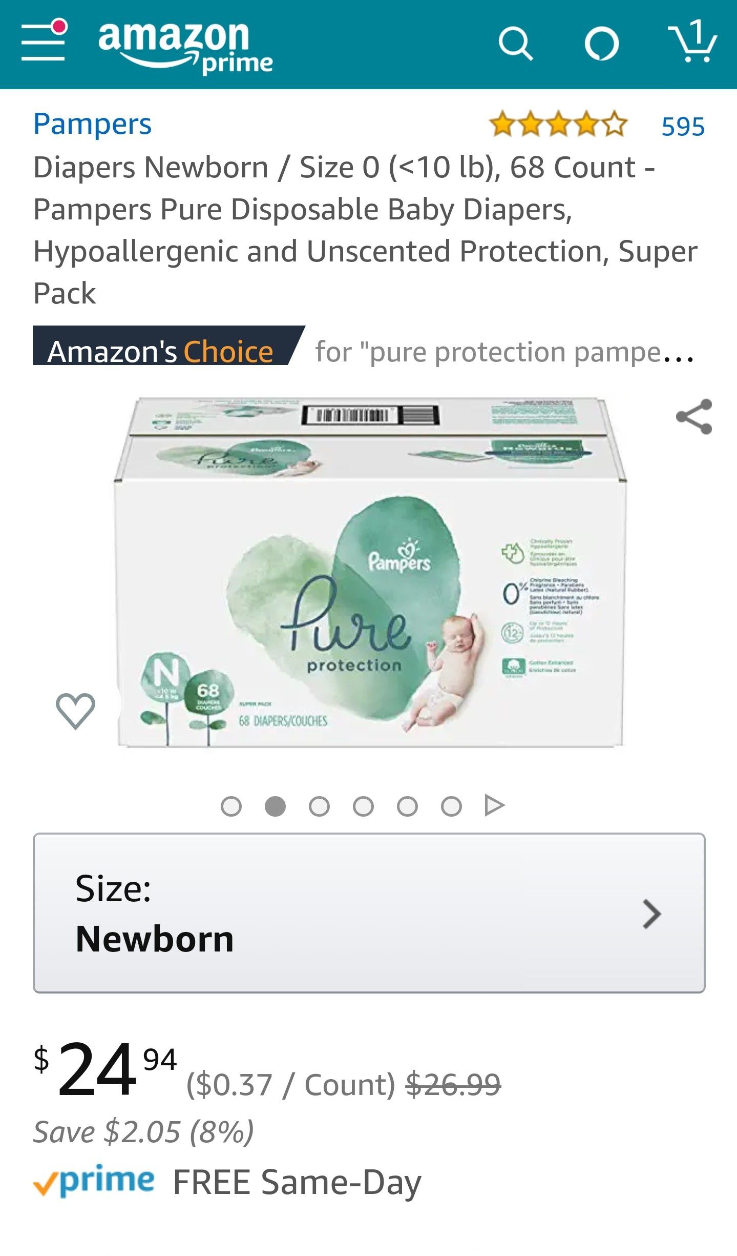 Pure Pampers (Newborn) Brand New never used