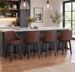 4X Reddish Brown 26” swivel faux leather barstool