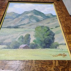 Beautiful mid-century oil painting and custom frame signed