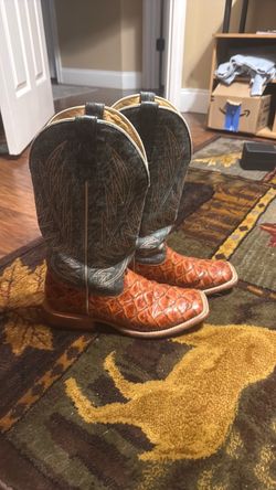 Horse Power Men's Cognac Filet of Fish Print Western Boots (Style HP1823)