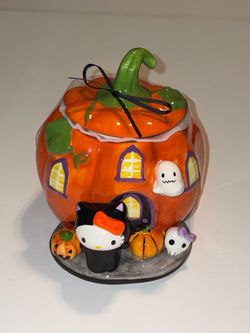 Hello Kitty Halloween Pumpkin Ceramic Candy and/or Cookie Jar