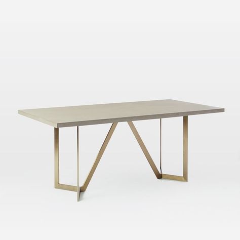 Tower Dining Table, 72”, Concrete, Blackened Brass