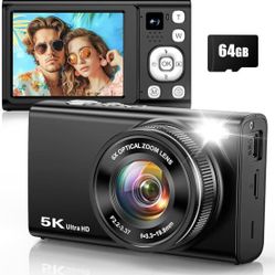 5K 96MP Digital Camera for Photography with 6X Optical Zoom,2026 Upgraded Autofocus Vlogging Camera for YouTube with Dual Lens, 64GB Card, Flash, Anti