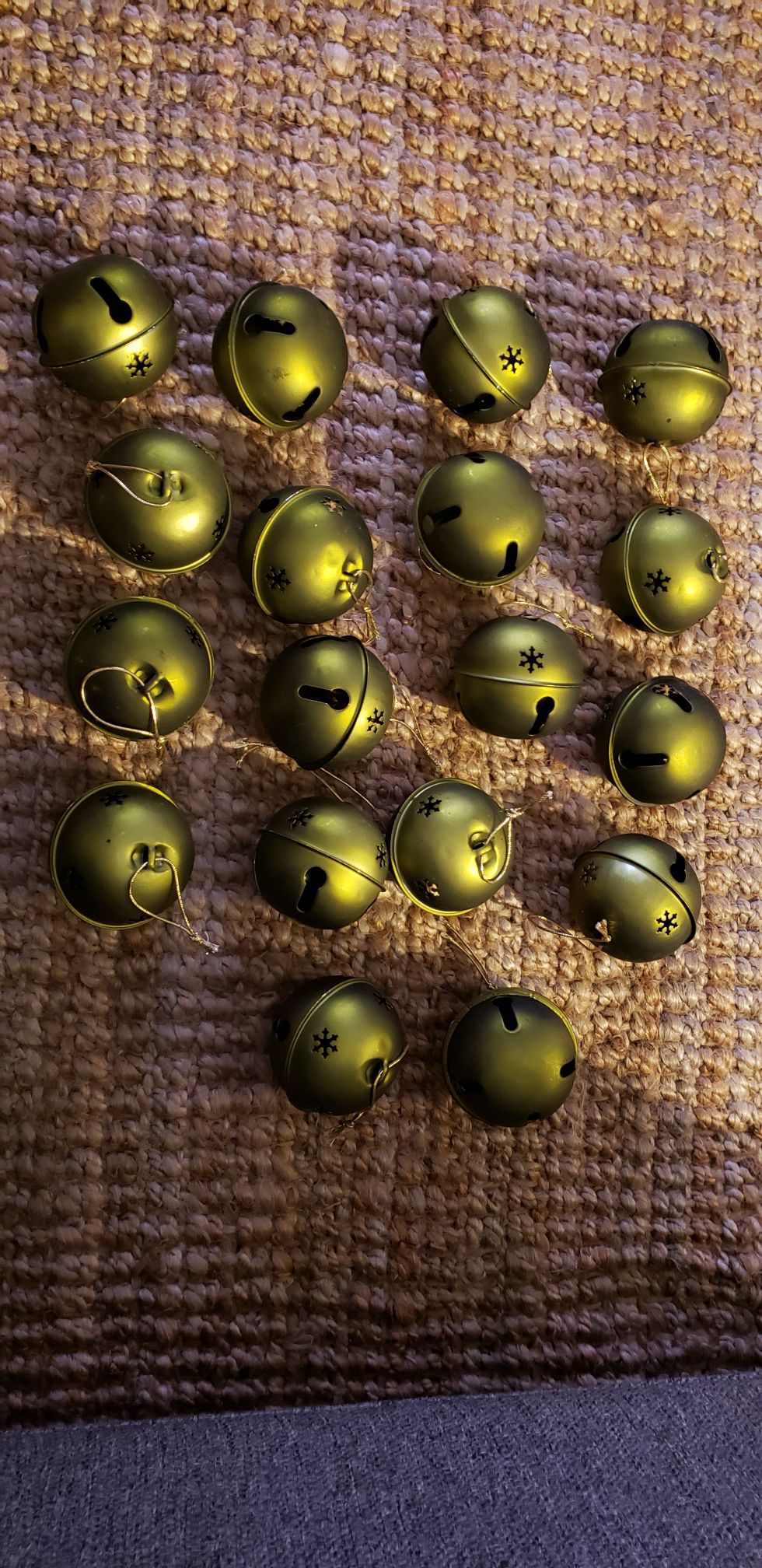 18 Olive Christmas Bell Ornaments
