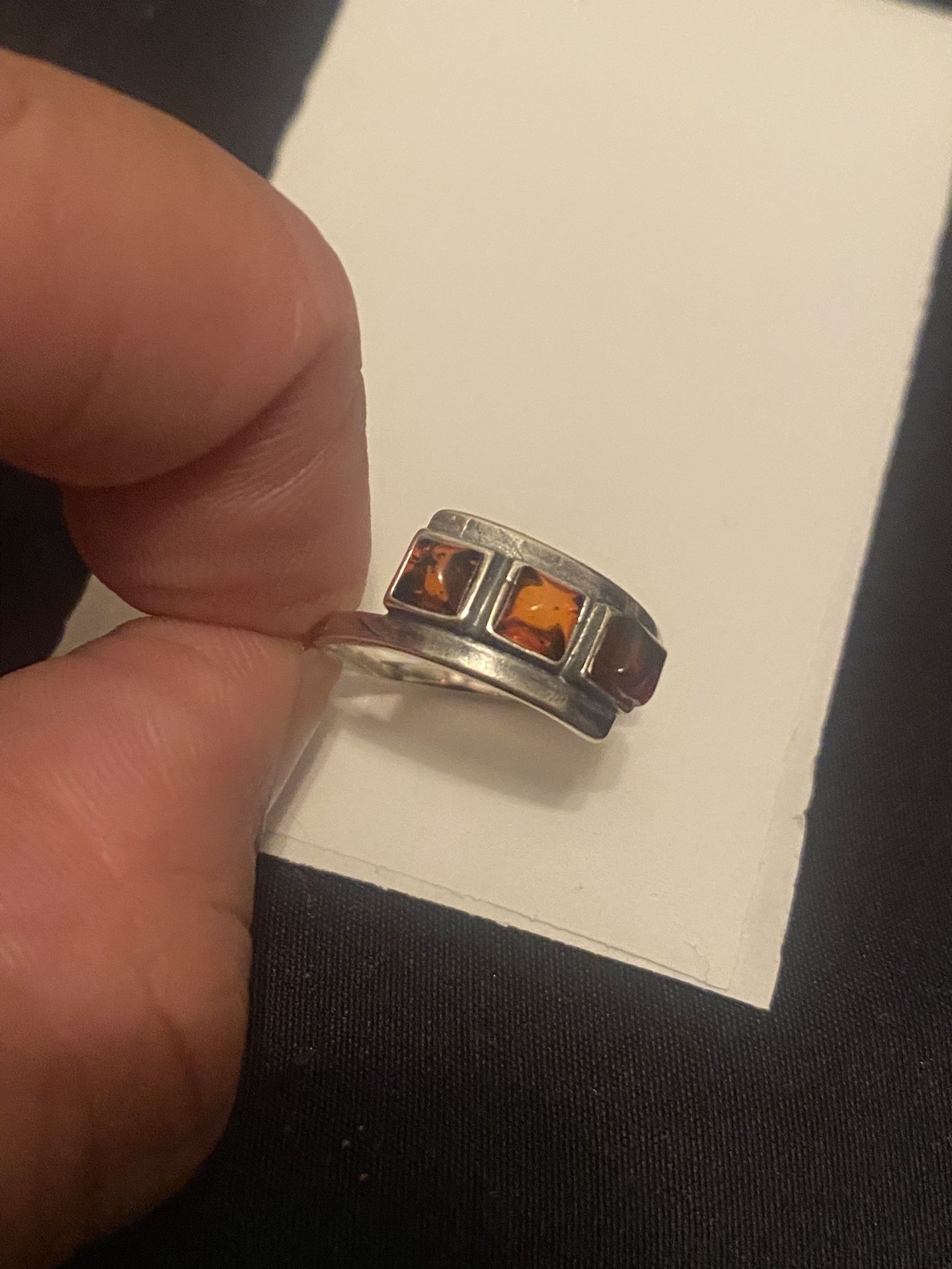Antique Amber Silver Ring