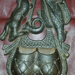 Cast Iron Wall Pocket Antique Match Holder Rabbit Pheasant Hunting