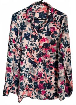 Spense Women's Floral Blouse Tunic Size Medium Pink Red Sheer High Low Coquette