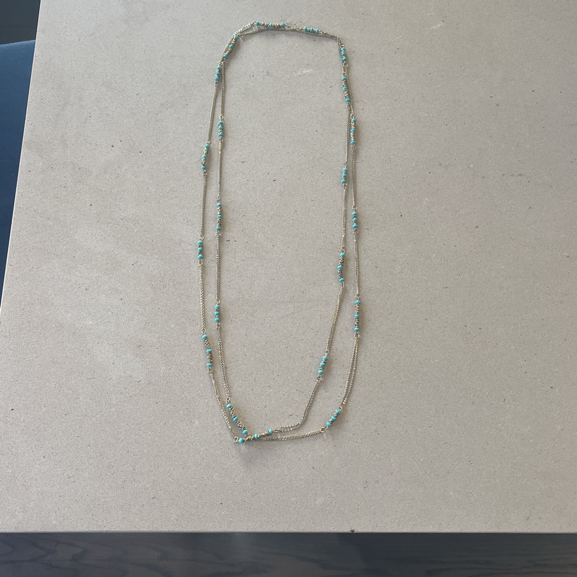 Long Necklace Gold And Turquoise Gold-tone Chain Layer