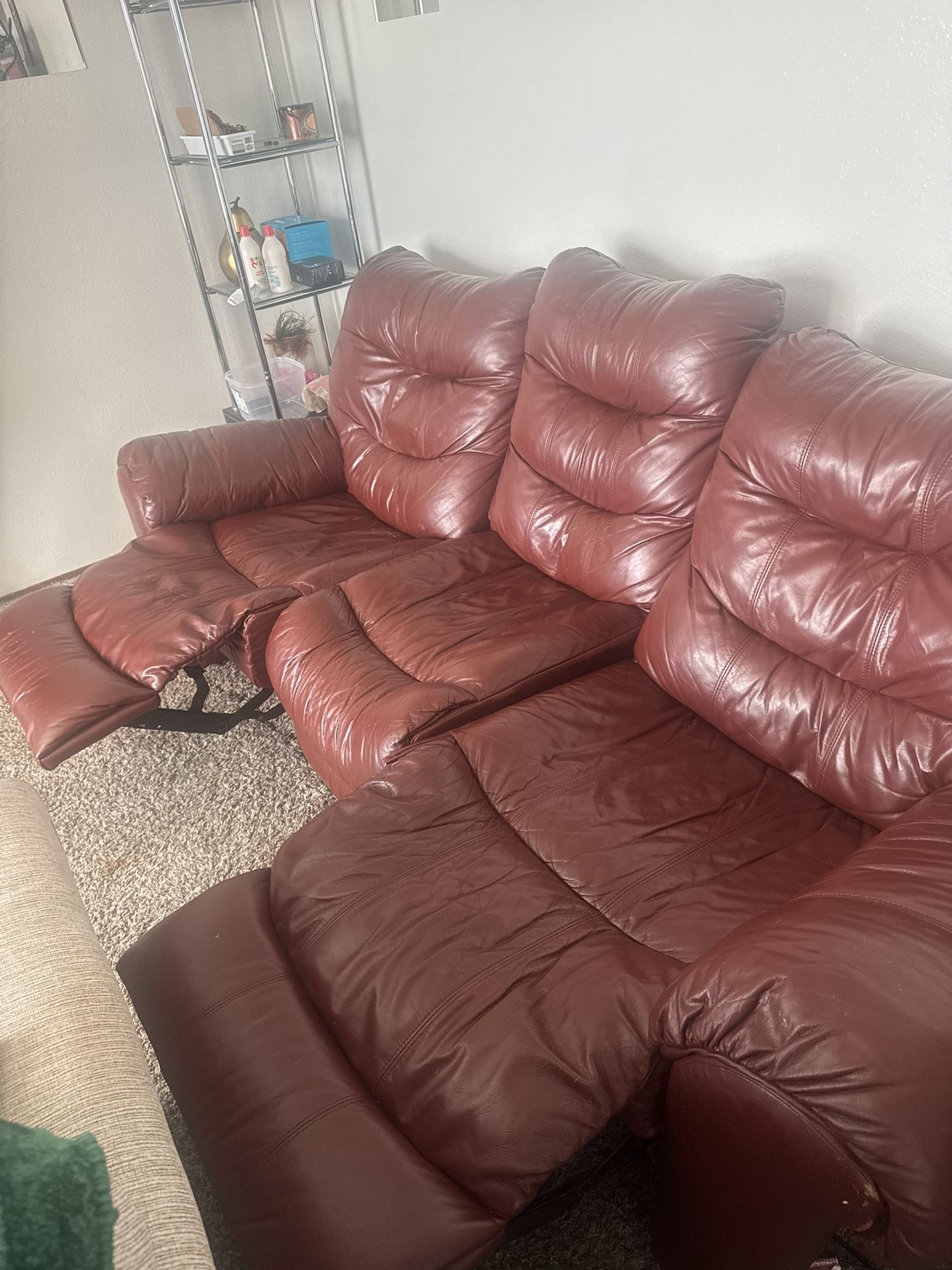Red Leather Recliner Sofa. And Recliner / swivel Rocker