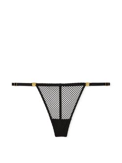 Victoria Secret  Fishnet Rose Hip V-String Black Size M NWT