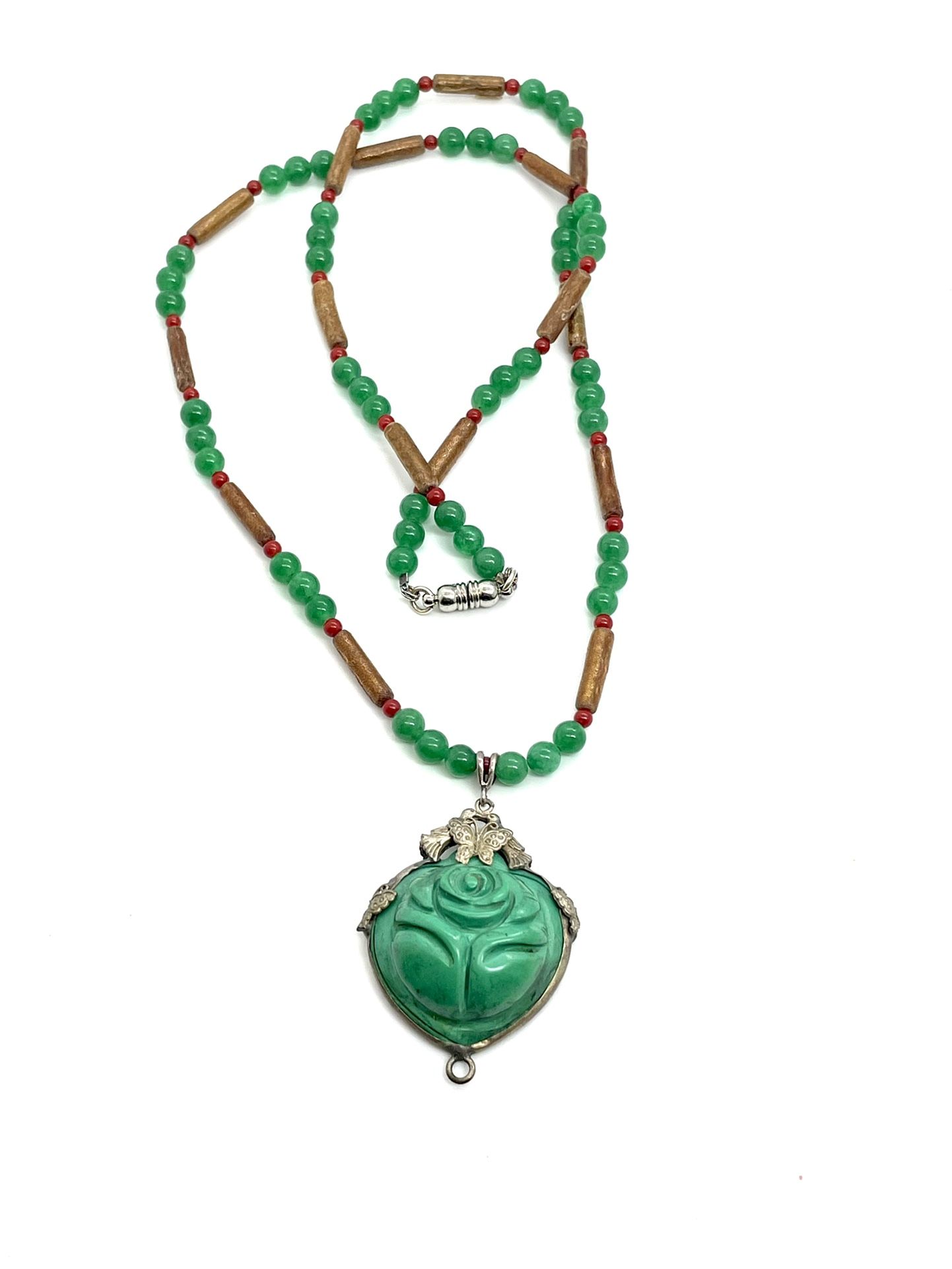 Coral &Jade Bird & Butterfly Necklace