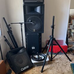 Sound System Yamaha Speakers Carbon Floor Monitor Carbon PA1200 Amp Mics Cables Stands