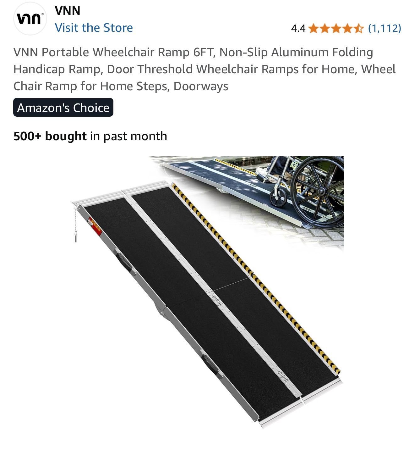 VNN Portable Wheelchair Ramp 6FT, Non-Slip Aluminum Folding Handicap Ramp, Door Threshold Wheelchair Ramps for Home, Wheel Chair Ramp for Home Steps,