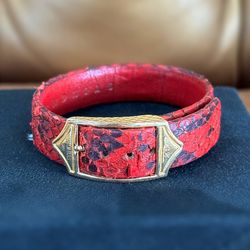 STINGHD Red Python Skin 18k yellow gold KK Buckle Bracelet w/Box RARE