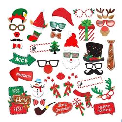 67-Piece Christmas Party Photo Booth Props Kit, Christmas decoration & Party Supplies