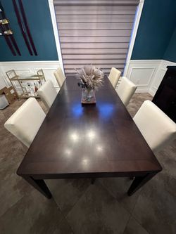 Large Solid Wood Dining Set – 6 Chairs + Extension Leaf