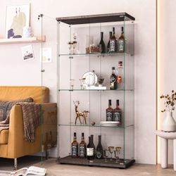 65” (H) 2-Door Glass Cabinet with 4-Glass (4mm) Shelves and Lock  [NEW] ** Assembly Required**