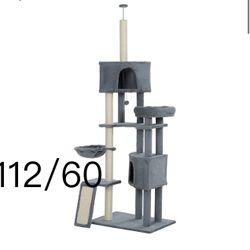 🔥Cat Tree, 105-Inch Cat Tower for Indoor Cats, Plush Multi-Level Cat Condo with 3 Perches, 2 Caves, Cozy Basket and Scratching Board, Gray Color