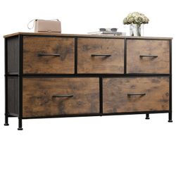 WLIVE Dresser for Bedroom with 5 Drawers, Wide Chest of Drawers, Fabric Dresser, Storage Organizer Unit with Fabric Bins for Closet, Living Room, Hall