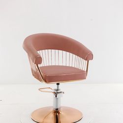 VINTAGE PINK BARBER SALON CHAIR HYDRAULIC,ROUND,GOLD COLOR