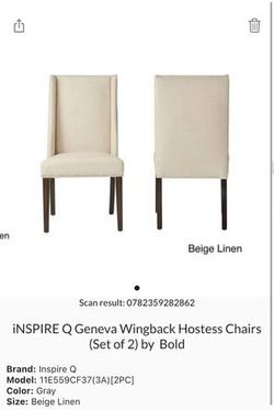 2 Dinner table chairs wingback hostess chairs.