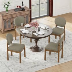 MALOL Dining Chairs Set of 4 Camel Upholstered Linen Fabric Chairs with Solid Wood Legs