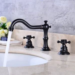Black Bathroom Sink Faucet Solid Brass Widespread Basin Mixer Tap Wall Mount B71