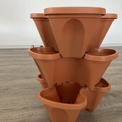 Stackable Planter Pots Set of 3 W Hanging chain Terra Cotta