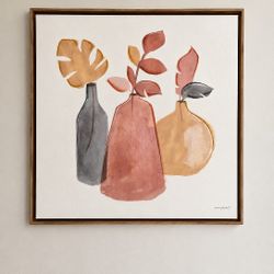 Modern 29” x 29” Framed Abstract Floral Painting