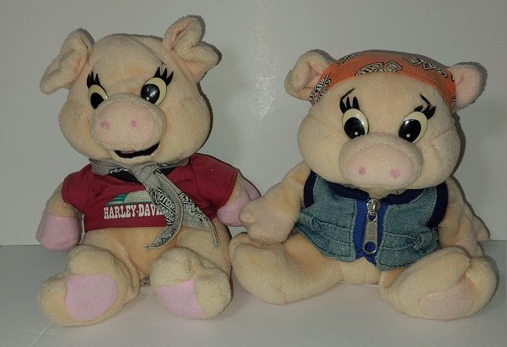 Lot of 2 Vtg Harley Davidson Bean Bag Piglet Stuffed Plush Toys Punky the Pig