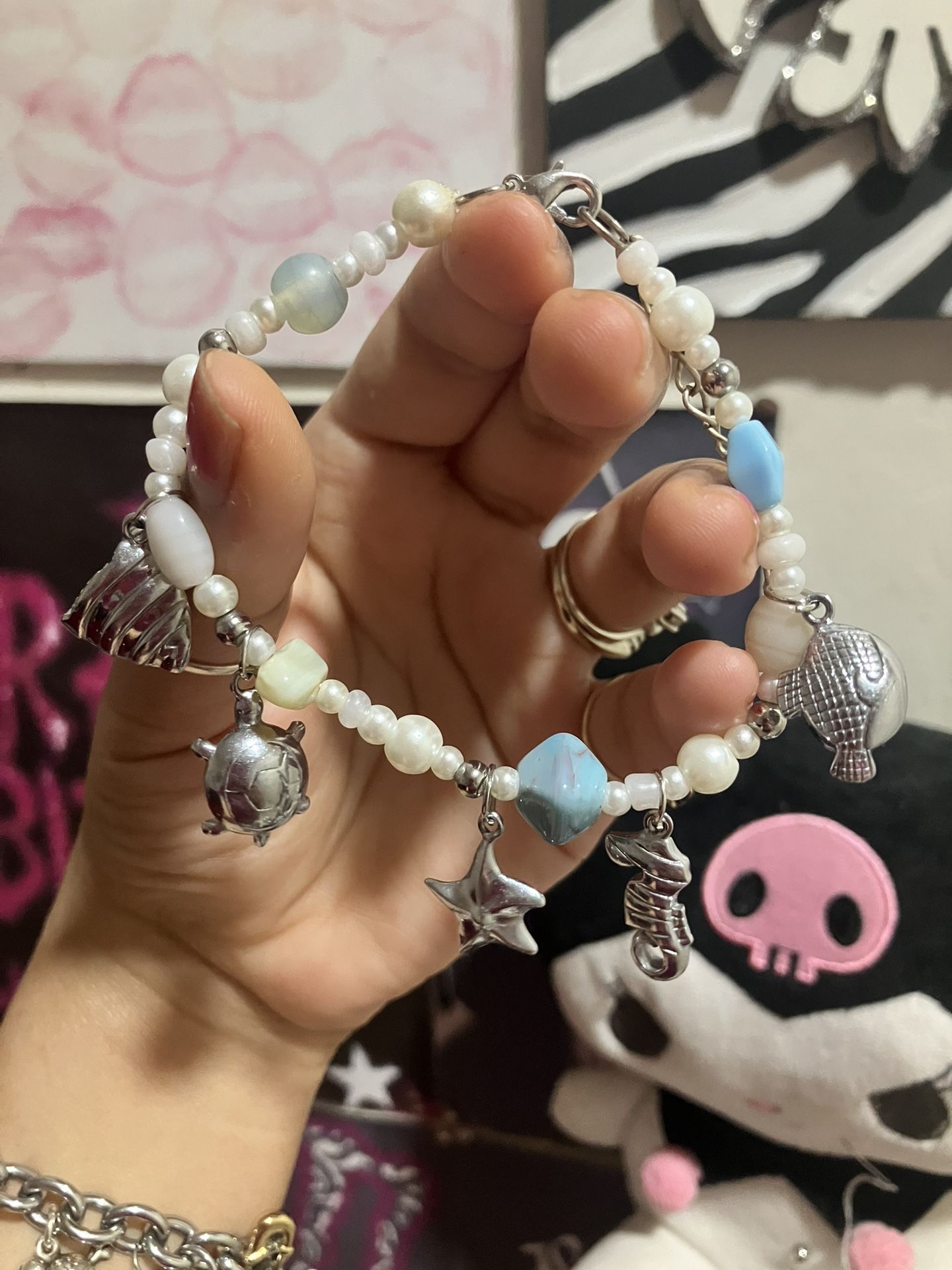 handmade glass bead beachy mermaid ocean themed bracelet