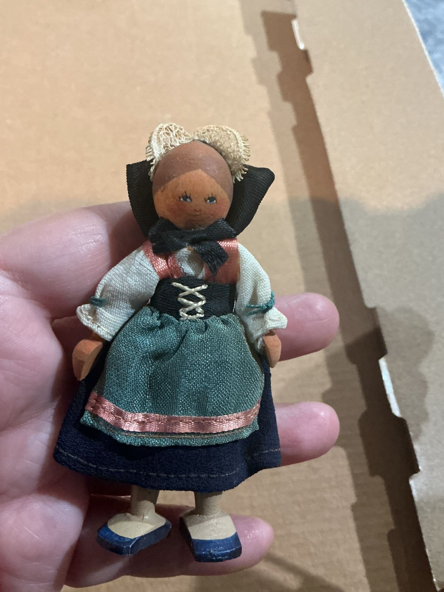 Vintage 1960's Gromada 7" Doll Poland Hand Paint Jointed Wood Peg Folk Art 