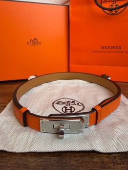 Orange Leather Belt with Gold Buckle
