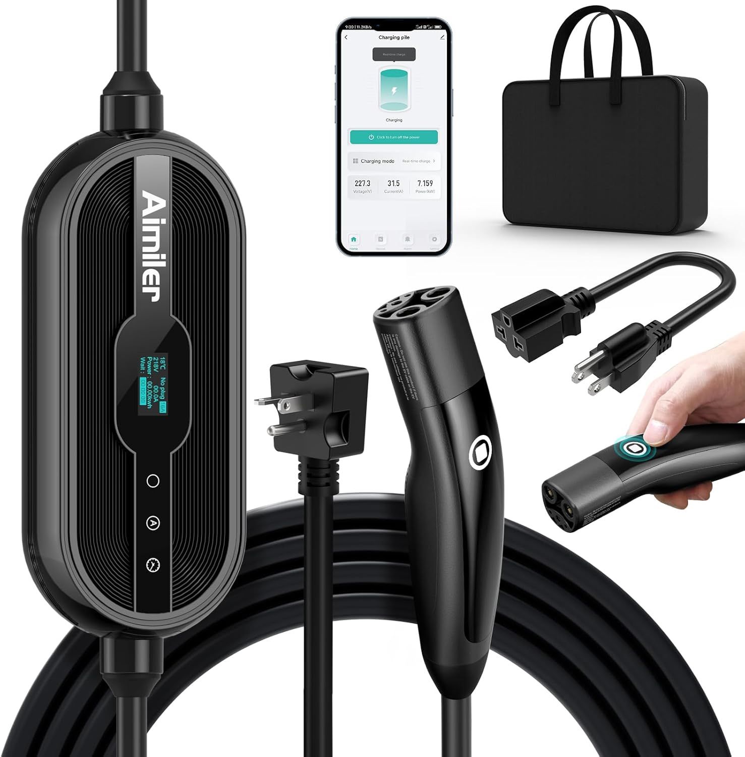 Tesla Charger,WiFi App Control,25FT Cable,NEMA 6-20P/5-15P Adapter,Model Y/3/X/S
