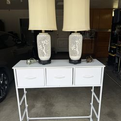 Vintage Pair of Chinoiserie White Table Lamps