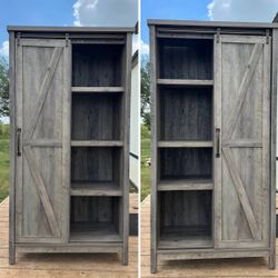Modern Farmhouse Bookcase Storage Cabinet Rustic White Finish