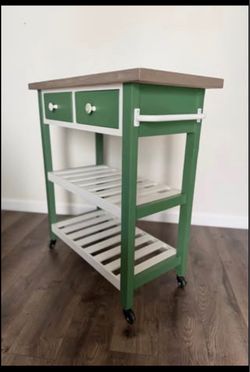 Hand-Painted Rolling Kitchen Cart / Coffee Bar