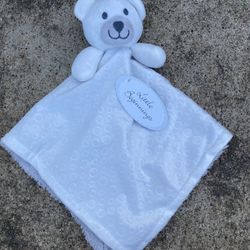 Baby Lovie Embossed Mink White Plush Bear Security Blanket Little Beginnings