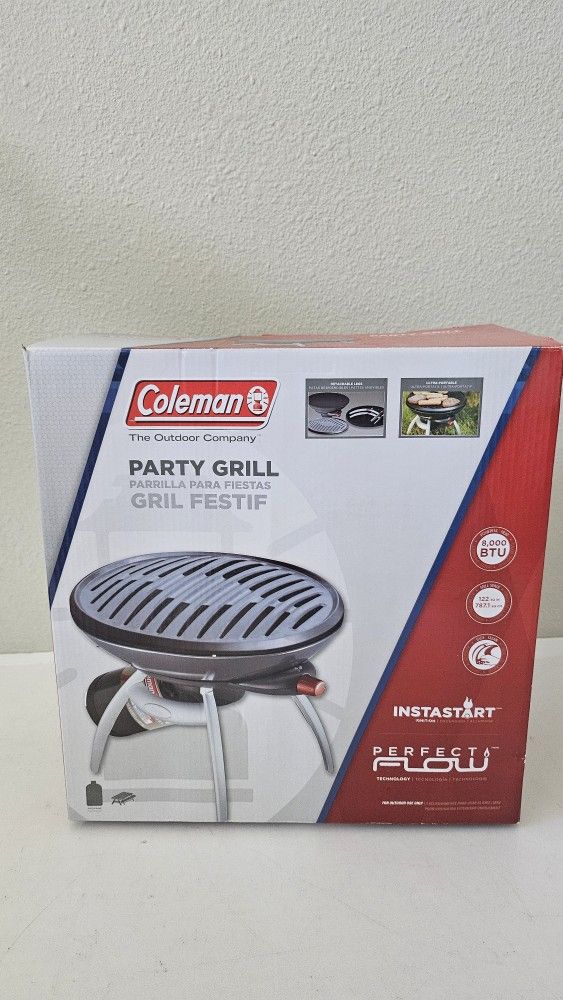 Coleman Party Grill Outdoor Portable Propane PerflectFlow BBQ 8000 BTU **NEW**