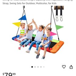 Platform Swing, 60 Inch Larger Tree Swing, Rectangle Flying Swing for Kids, 900lbs Weight Capacity, with Adjustable Hanging Strap, Swing Sets for Outd