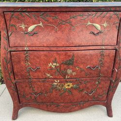 Vintage Hand-Painted Red 3-Drawer Bombé Chest/Dresser