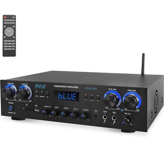 Pyle Bluetooth Home Audio Theater Amplifier Stereo Receiver 4 Channel 800 Watt Sound System w/MP3, USB, SD, AUX, RCA, FM,MIC, Headphone, Reverb Delay,