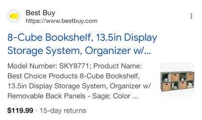 8-Cube Storage Organizer, 13.5in Shelf Opening, Bookshelf, Toy Storage, Customizable w/ 3 Removable Back Panels – Sage