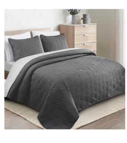 Whale Flotilla King Size Quilt Bedding Set, Soft Grey King Quilts Bedspreads for All Seasons, Lightweight Geometric Star Pattern Coverlets - 3 Pieces(