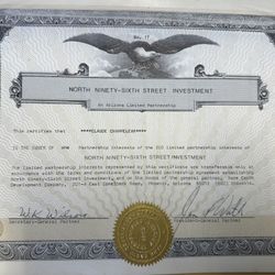 Vintage 1972 Arizona Limited Partnership Certificate – Eagle Engraved – Financial Collectible 