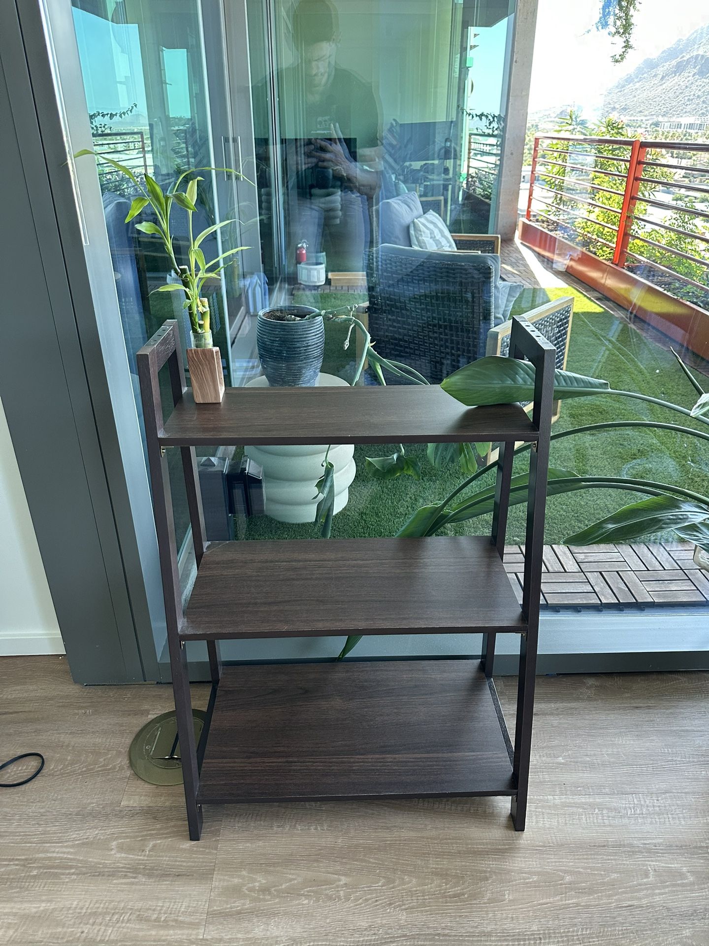 Dark Wood 3-Tier Ladder Shelf