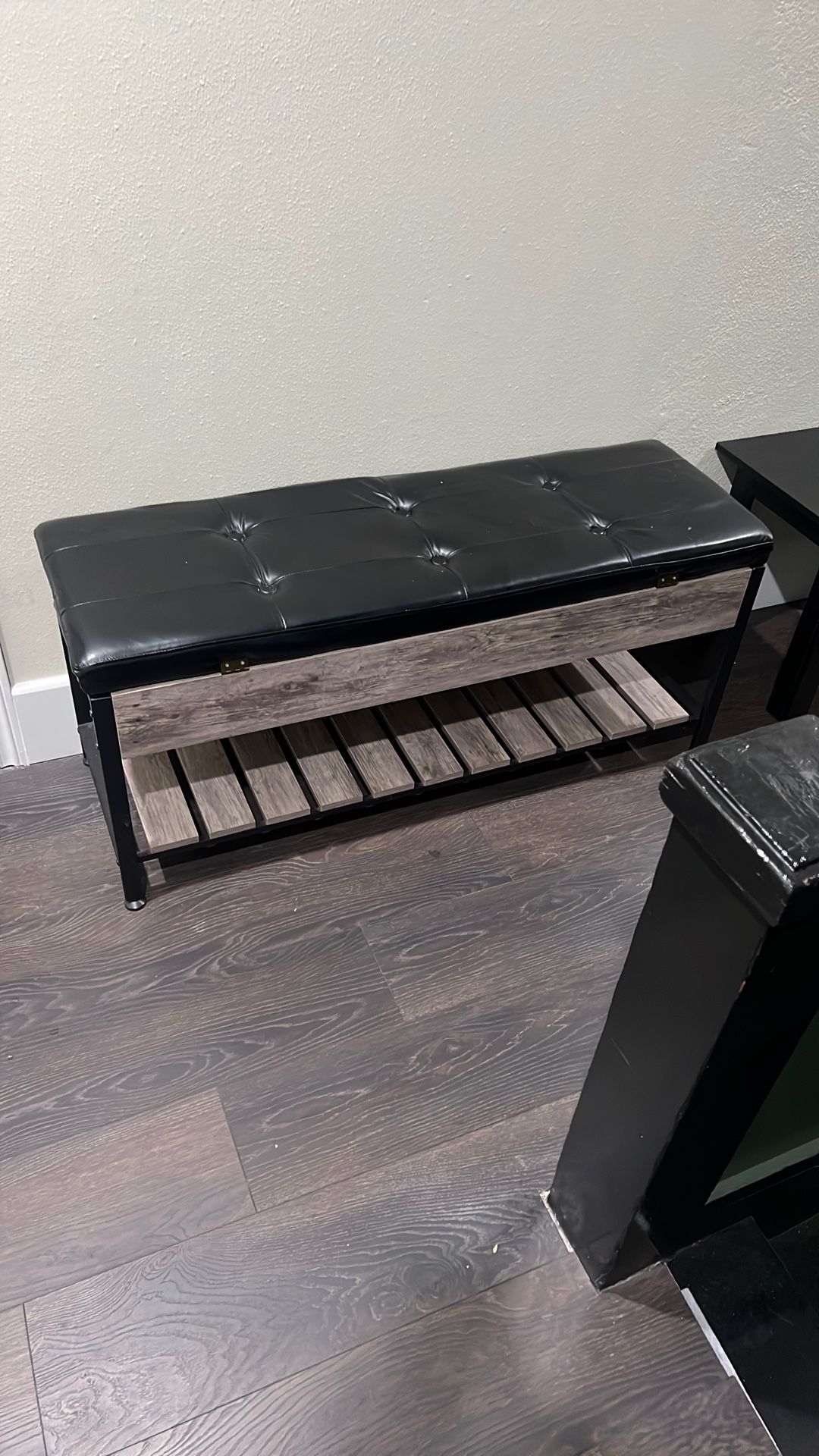 Leather Ottoman And Two Black Mini Tables 