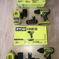 RYOBI ONE+ 18V  2-Tool Combo Kit w Drill/Driver, Impact Driver, (2) 1.5 Ah Batteries, & Charger $65