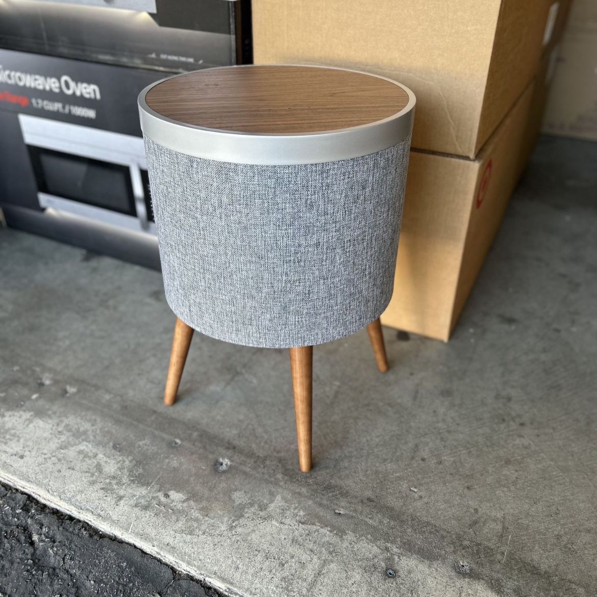 Smart Side Table with Wireless Charging Pad, 360°Speaker, Subwoofer and USB Charging Port